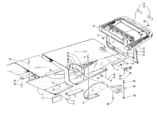 Parts Diagram for Arctic Cat 1996 PUMA 2-UP SNOWMOBILE TUNNEL AND REAR BUMPER