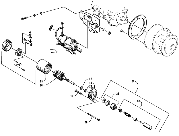 Parts Diagram for Arctic Cat 1997 PUMA 2-UP SNOWMOBILE ELECTRIC START ASSEMBLY - STARTER MOTOR