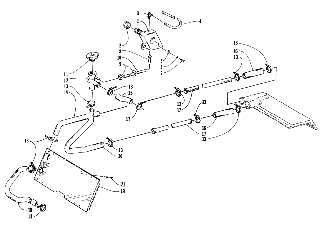 Parts Diagram for Arctic Cat 1996 COUGAR MOUNTAIN CAT SNOWMOBILE COOLING ASSEMBLY