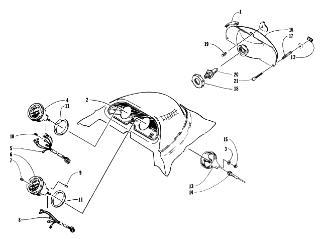 Parts Diagram for Arctic Cat 1996 COUGAR MOUNTAIN CAT SNOWMOBILE HEADLIGHT AND INSTRUMENT POD