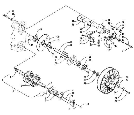 Parts Diagram for Arctic Cat 1996 COUGAR SNOWMOBILE DRIVE TRAIN SHAFTS AND BRAKE ASSEMBLIES