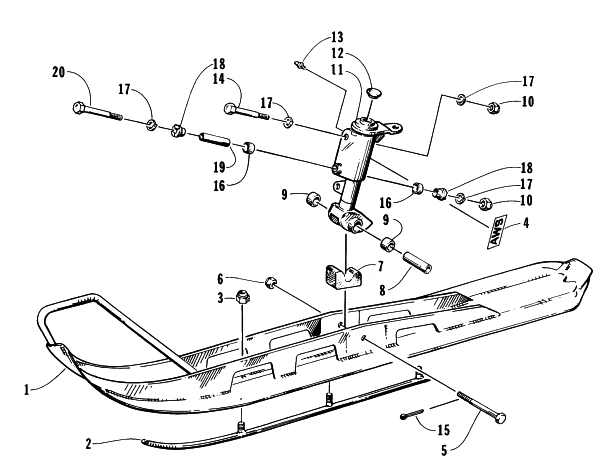 Parts Diagram for Arctic Cat 1996 COUGAR SNOWMOBILE SKI AND SPINDLE ASSEMBLY