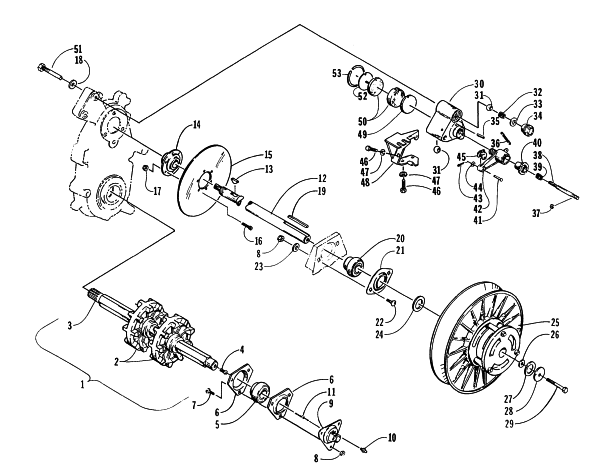 Parts Diagram for Arctic Cat 1996 JAG SNOWMOBILE DRIVE TRAIN SHAFTS AND BRAKE ASSEMBLIES