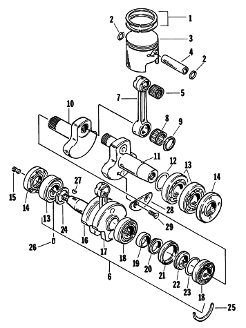 Parts Diagram for Arctic Cat 1996 JAG DELUXE SNOWMOBILE PISTON AND CRANKSHAFT