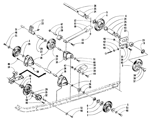 Parts Diagram for Arctic Cat 1996 COUGAR 2-UP SNOWMOBILE REAR SUSPENSION AXLE ASSEMBLY