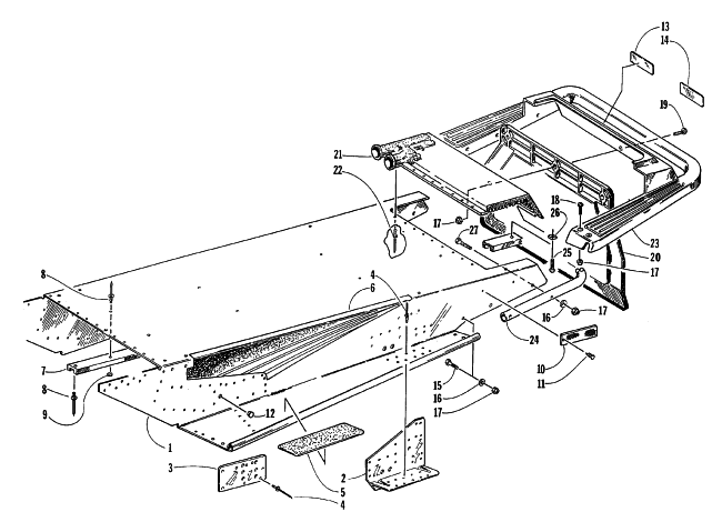 Parts Diagram for Arctic Cat 1996 EXT 580 SNOWMOBILE TUNNEL AND REAR BUMPER