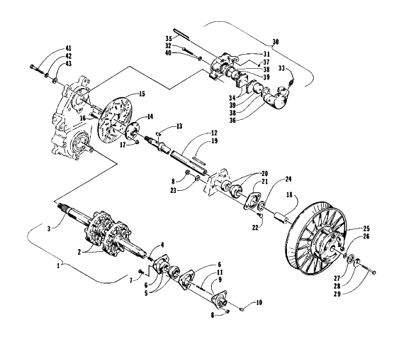 Parts Diagram for Arctic Cat 1998 EXT 580 EFI DLX SNOWMOBILE DRIVE TRAIN SHAFTS AND BRAKE ASSEMBLIES