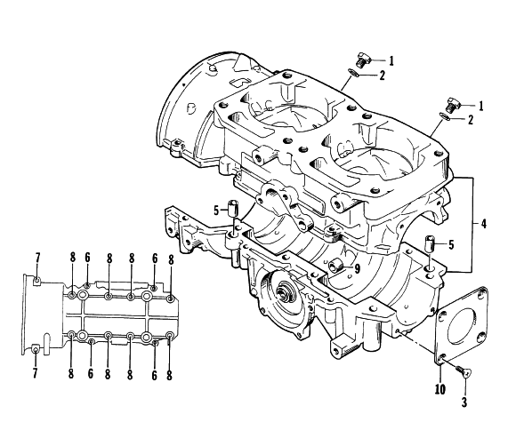 Parts Diagram for Arctic Cat 1996 EXT 580 SNOWMOBILE CRANKCASE ASSEMBLY