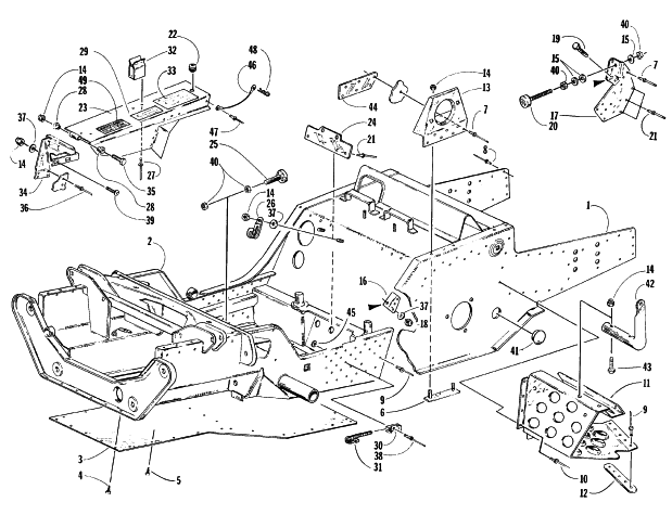 Parts Diagram for Arctic Cat 1996 ZR 580 SNOWMOBILE FRONT FRAME, FOOTREST, AND GUARD ASSEMBLY