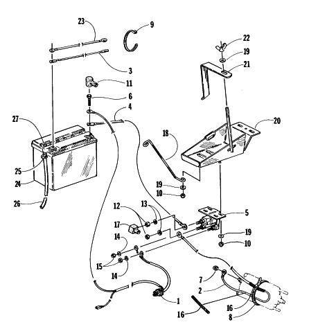 Parts Diagram for Arctic Cat 1996 PANTERA SNOWMOBILE BATTERY, SOLENOID, AND CABLES