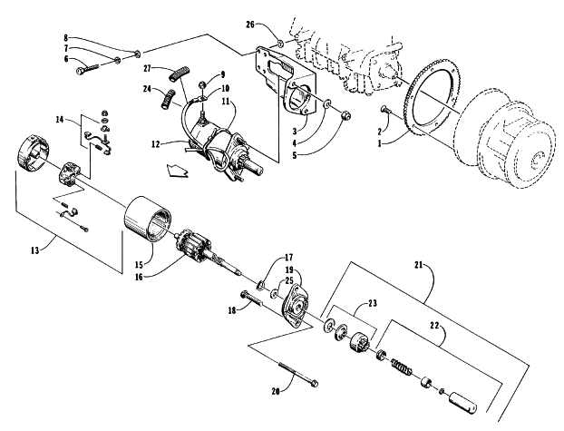 Parts Diagram for Arctic Cat 1996 PANTHER DELUXE SNOWMOBILE ELECTRIC START - STARTER MOTOR ASSEMBLY