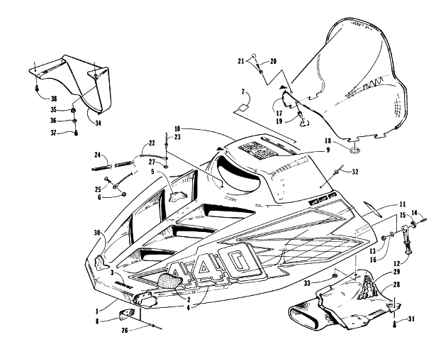 Parts Diagram for Arctic Cat 1996 Z 440 SNOWMOBILE HOOD AND WINDSHIELD ASSEMBLY