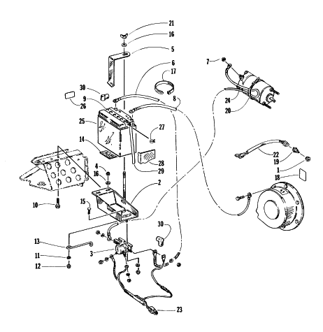 Parts Diagram for Arctic Cat 1996 COUGAR MOUNTAIN CAT SNOWMOBILE ELECTRIC START - BATTERY ASSEMBLY