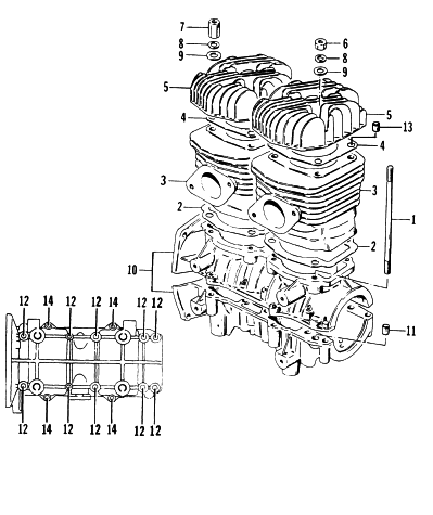 Parts Diagram for Arctic Cat 1997 BEARCAT 440 SNOWMOBILE CRANKCASE AND CYLINDER