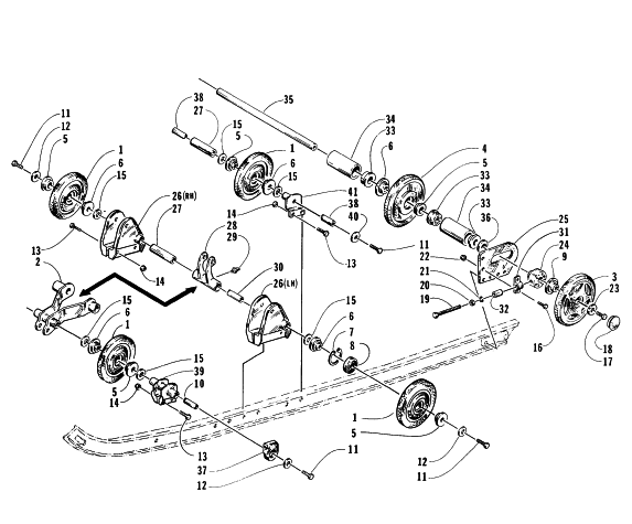Parts Diagram for Arctic Cat 1996 JAG LIQUID SNOWMOBILE REAR SUSPENSION AXLE ASSEMBLY