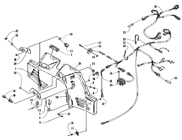 Parts Diagram for Arctic Cat 1996 EXT EFI SNOWMOBILE CONSOLE, SWITCHES, AND WIRING ASSEMBLIES