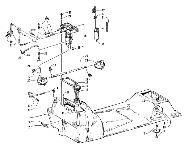 Parts Diagram for Arctic Cat 1996 WILDCAT SNOWMOBILE GAS TANK AND FUEL PUMP ASSEMBLIES
