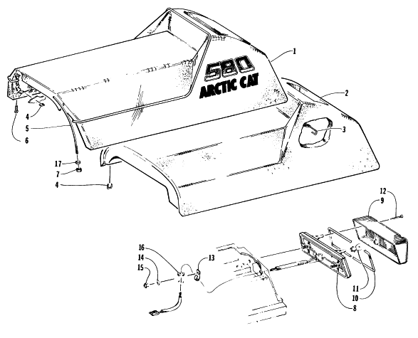 Parts Diagram for Arctic Cat 1996 EXT 580 EFI DX SNOWMOBILE SEAT AND TAILLIGHT ASSEMBLY