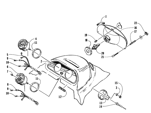 Parts Diagram for Arctic Cat 1996 EXT EFI SNOWMOBILE HEADLIGHT AND INSTRUMENT POD