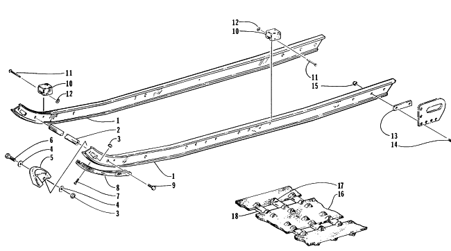 Parts Diagram for Arctic Cat 1996 ZRT 600 SNOWMOBILE SLIDE RAIL AND TRACK ASSEMBLY