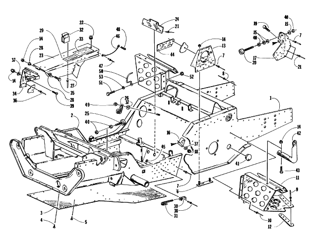 Parts Diagram for Arctic Cat 1996 ZR 580 EFI SNOWMOBILE FRONT FRAME, FOOTREST, AND GUARD ASSEMBLY