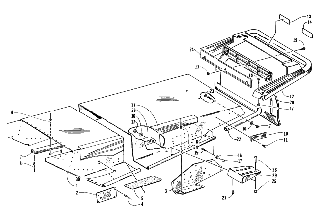 Parts Diagram for Arctic Cat 1996 PANTHER DELUXE SNOWMOBILE TUNNEL AND REAR BUMPER