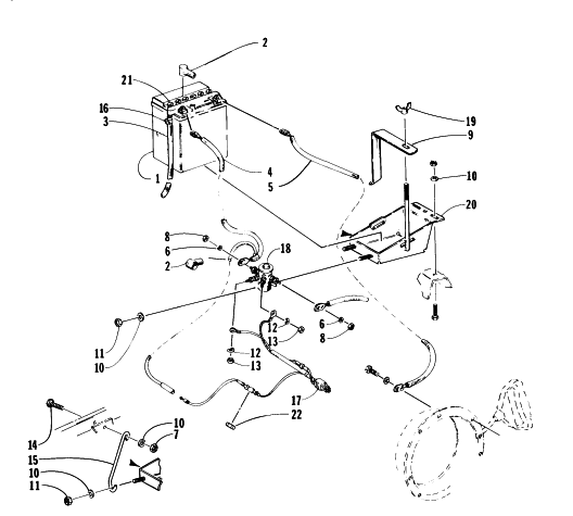 Parts Diagram for Arctic Cat 1996 PANTHER DELUXE SNOWMOBILE BATTERY, SOLENOID, AND CABLES
