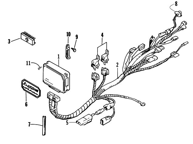 Parts Diagram for Arctic Cat 1996 EXT 580 EFI DX SNOWMOBILE ECU AND ECU HARNESS ASSEMBLIES