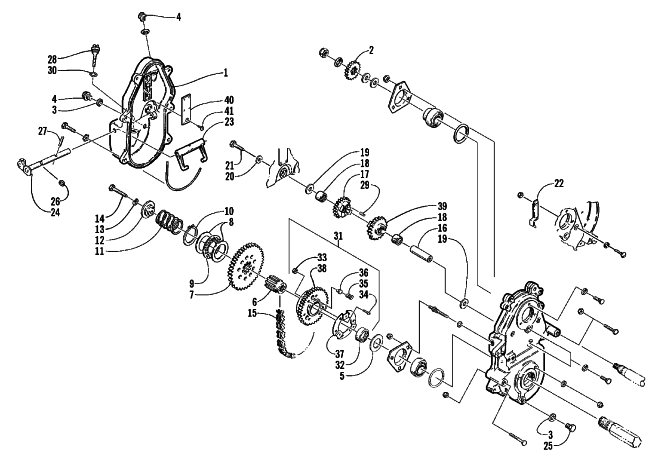 Parts Diagram for Arctic Cat 1996 EXT EFI MOUNTAIN CAT SNOWMOBILE DRIVE/REVERSE DROPCASE ASSEMBLY