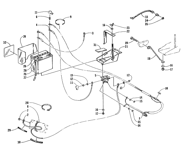 Parts Diagram for Arctic Cat 1996 EXT 580 SNOWMOBILE BATTERY, SOLENOID, AND CABLES
