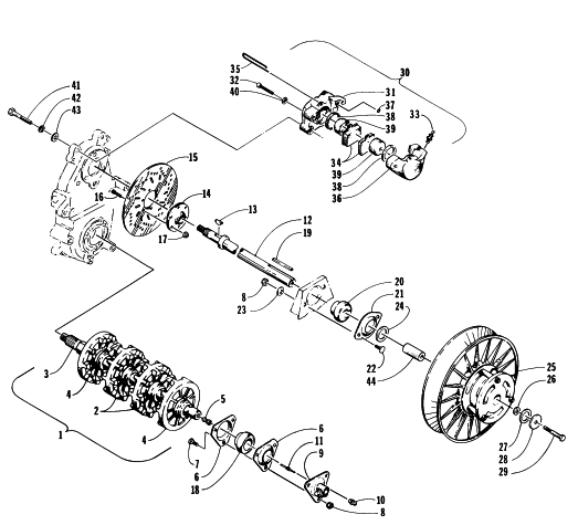 Parts Diagram for Arctic Cat 1996 THUNDERCAT SNOWMOBILE DRIVE TRAIN SHAFTS AND BRAKE ASSEMBLIES