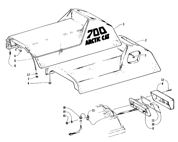 Parts Diagram for Arctic Cat 1996 WILDCAT SNOWMOBILE SEAT AND TAILLIGHT ASSEMBLIES