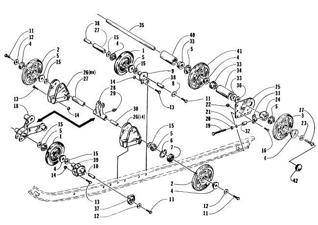 Parts Diagram for Arctic Cat 1996 THUNDERCAT SNOWMOBILE REAR SUSPENSION AXLE ASSEMBLY