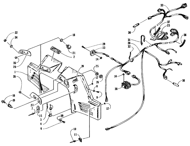 Parts Diagram for Arctic Cat 1996 WILDCAT MOUNTAIN CAT SNOWMOBILE CONSOLE, SWITCHES, AND WIRING ASSEMBLIES