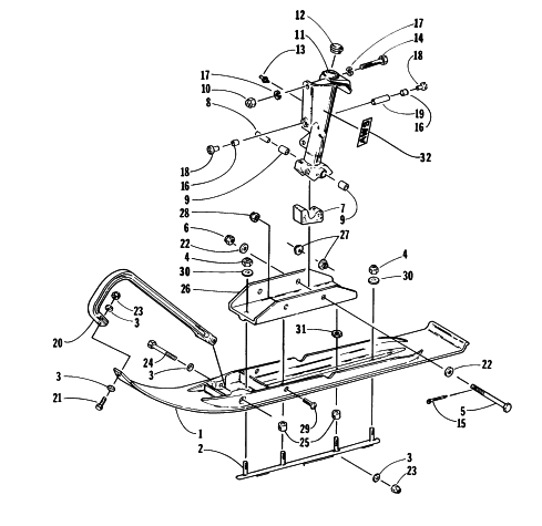 Parts Diagram for Arctic Cat 1996 ZRT 800 SNOWMOBILE SKI AND SPINDLE ASSEMBLY