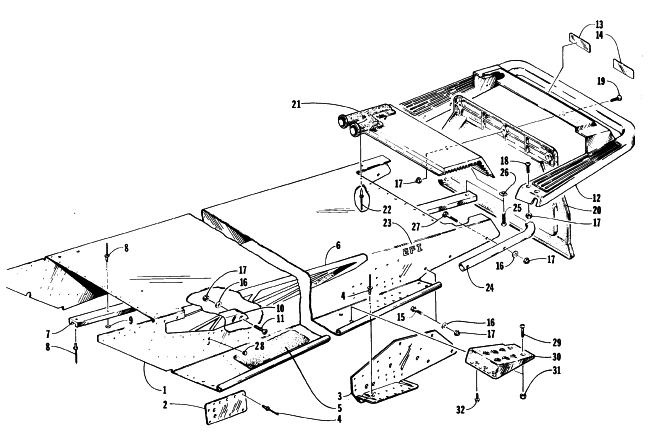 Parts Diagram for Arctic Cat 1996 WILDCAT TOURING SNOWMOBILE TUNNEL AND REAR BUMPER