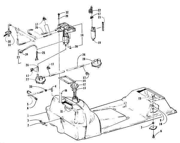 Parts Diagram for Arctic Cat 1996 EXT EFI SNOWMOBILE GAS TANK AND FUEL PUMP ASSEMBLIES