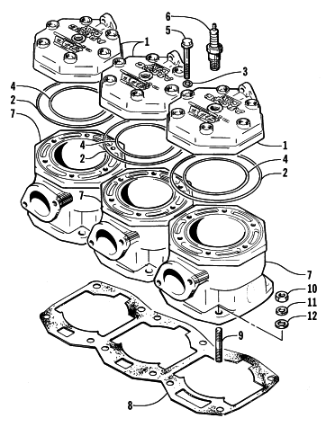 Parts Diagram for Arctic Cat 1997 THUNDERCAT SNOWMOBILE CYLINDER AND HEAD ASSEMBLY