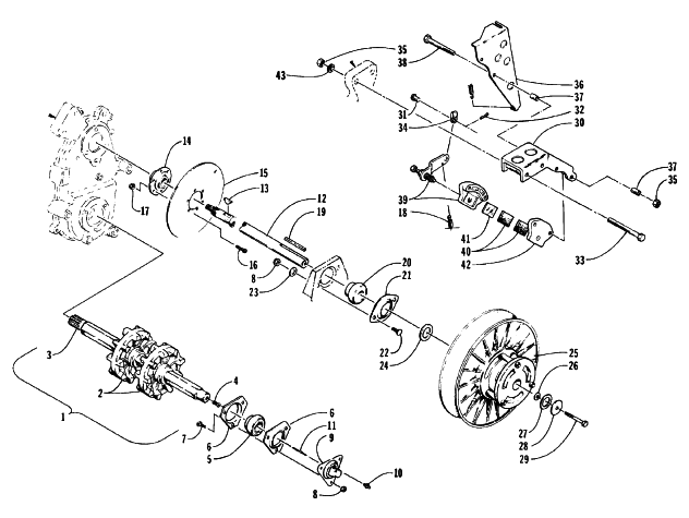 Parts Diagram for Arctic Cat 1996 BEARCAT 340 SNOWMOBILE DRIVE TRAIN SHAFTS AND BRAKE ASSEMBLIES