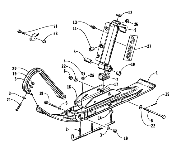 Parts Diagram for Arctic Cat 1996 ZRT 600 SNOWMOBILE SKI AND SPINDLE ASSEMBLY