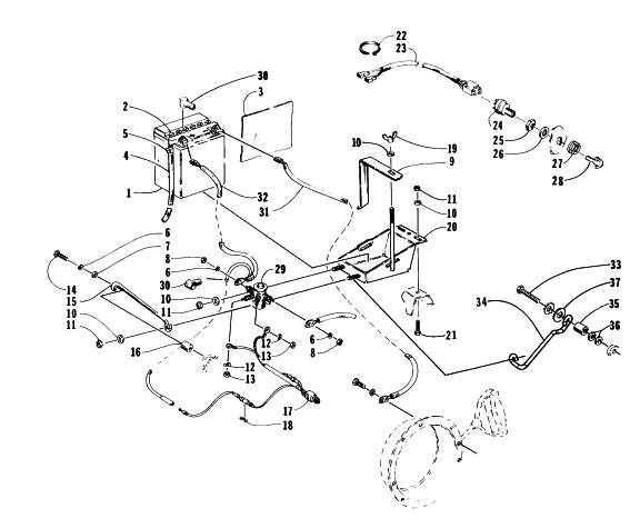 Parts Diagram for Arctic Cat 1996 JAG DELUXE SNOWMOBILE BATTERY, SOLENOID, AND CABLES