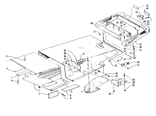 Parts Diagram for Arctic Cat 1996 BEARCAT 340 SNOWMOBILE TUNNEL AND REAR BUMPER