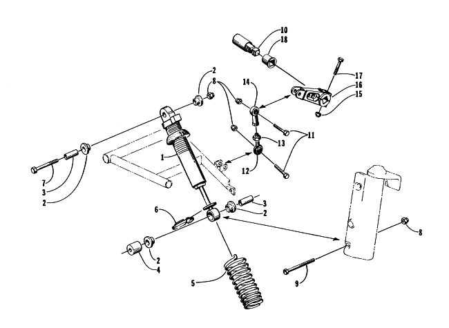 Parts Diagram for Arctic Cat 1996 ZRT 600 SNOWMOBILE SHOCK ABSORBER AND SWAY BAR ASSEMBLY