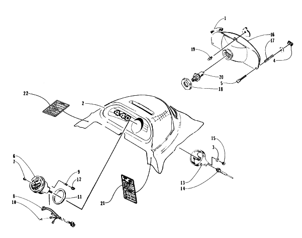 Parts Diagram for Arctic Cat 1996 BEARCAT 440 SNOWMOBILE HEADLIGHT AND INSTRUMENT POD