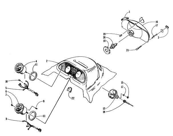 Parts Diagram for Arctic Cat 1996 ZRT 600 SNOWMOBILE HEADLIGHT AND INSTRUMENTS