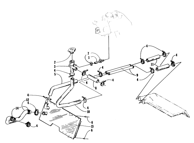 Parts Diagram for Arctic Cat 1997 POWDER EXTREME SNOWMOBILE COOLING ASSEMBLY