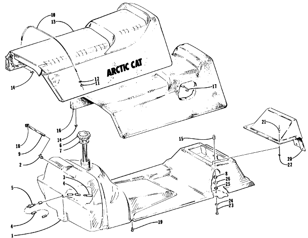 Parts Diagram for Arctic Cat 1996 BEARCAT 550 SNOWMOBILE GAS TANK AND SEAT ASSEMBLIES