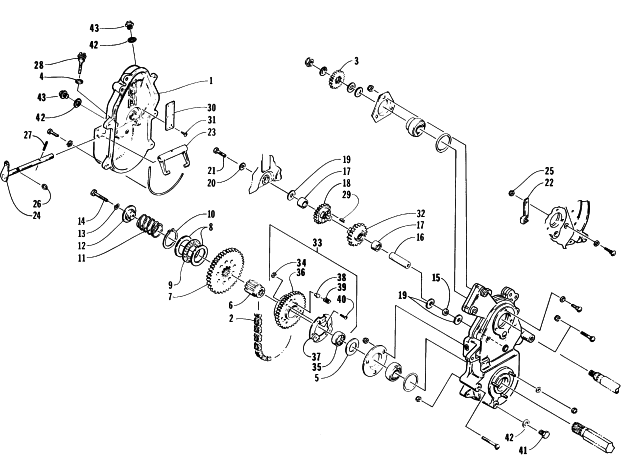 Parts Diagram for Arctic Cat 1996 BEARCAT 340 SNOWMOBILE DRIVE/REVERSE DROPCASE ASSEMBLY