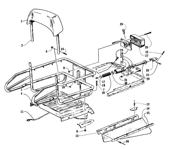 Parts Diagram for Arctic Cat 1996 BEARCAT 550 SNOWMOBILE RACK, BACKREST, AND HITCH ASSEMBLIES