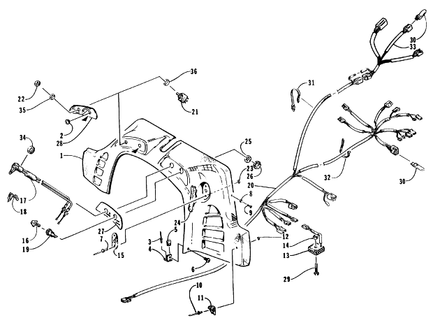 Parts Diagram for Arctic Cat 1996 BEARCAT 550 SNOWMOBILE CONSOLE, SWITCHES, AND WIRING ASSEMBLIES